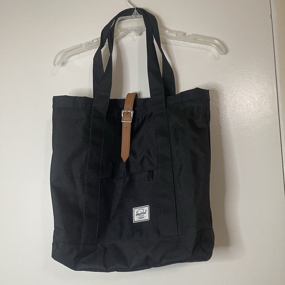 Herschel black canvas shoulder square medium tote bag